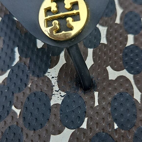 Tory Burch Logo Flip Flops Black Brown Camo Print Sandals Women’s ~Sz 9.5 - Picture 4 of 10